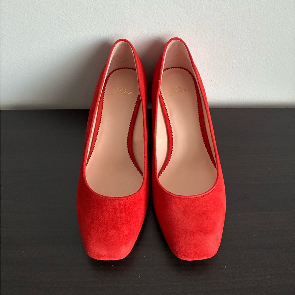 J. Crew Celia Red Pumps, brand new, size 8, suede leather.